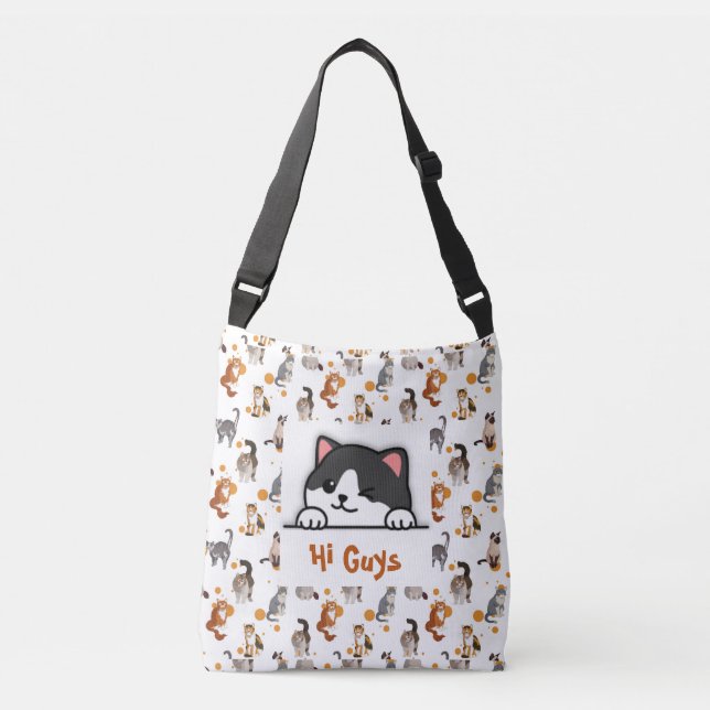 Custom Tote Bag Cat Peeking Niedlich Tragetaschen Mit Langen Trägern (Vorderseite)