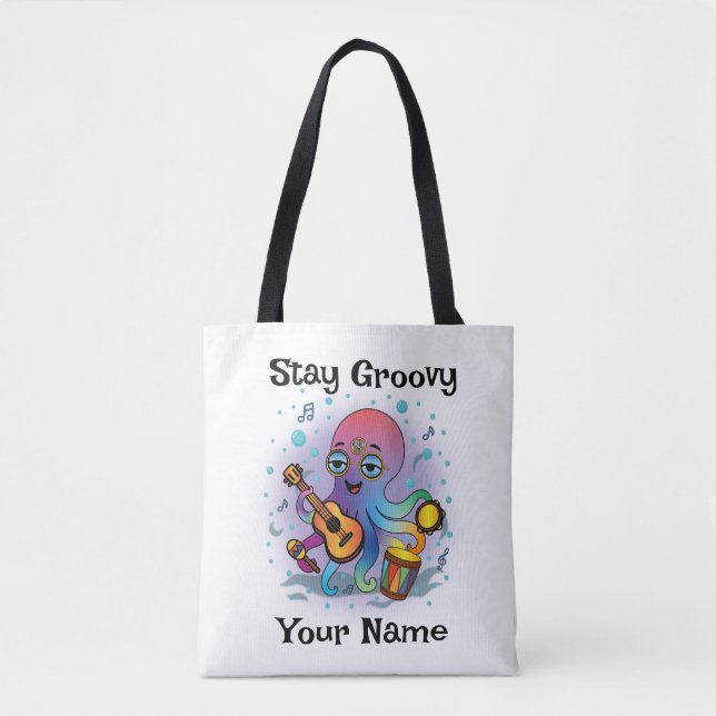 Custom Tote Bag | Retro Octopus | Name & Text (Vorderseite)