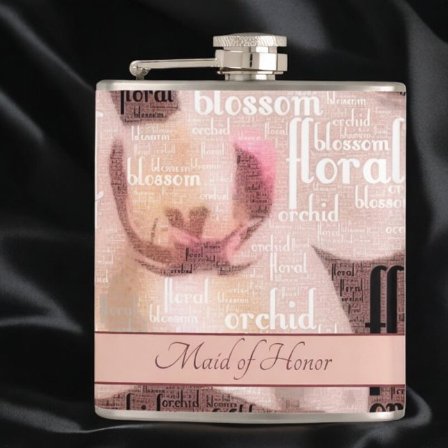 Custom Trauzeugin Rose Gold Orchideen Flachmann (flask front with template text)