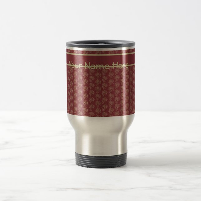 Custom Travel Mug, Maroon Mini-Print Reisebecher (Mittel)