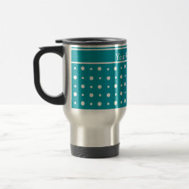 Custom Travel Mug, Polka Dots, White on Aquamarin Reisebecher