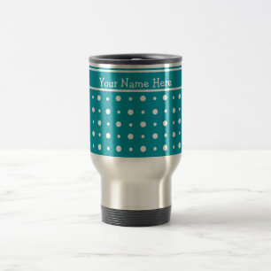 Custom Travel Mug, Polka Dots, White on Aquamarin Reisebecher