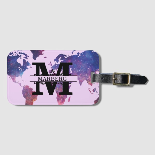 Custom Travel the World Lila Pink Lavender Map L Gepäckanhänger (Vorderseite (Horizontal))