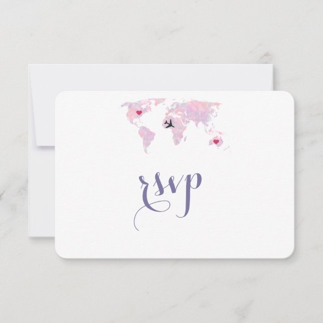 Custom Travel Wedding Watercolor Weltkarte UAWG RSVP Karte (Vorderseite)