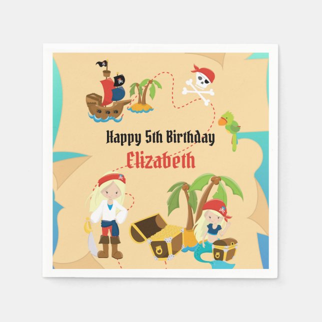 Custom Treasmap Girl Pirate Geburtstagsparty Serviette (Vorderseite)