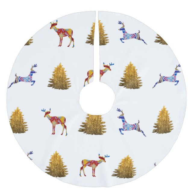 Custom Tree Skirt farbenfrohe Weihnachtsstimmung Polyester Weihnachtsbaumdecke (Vorderseite)