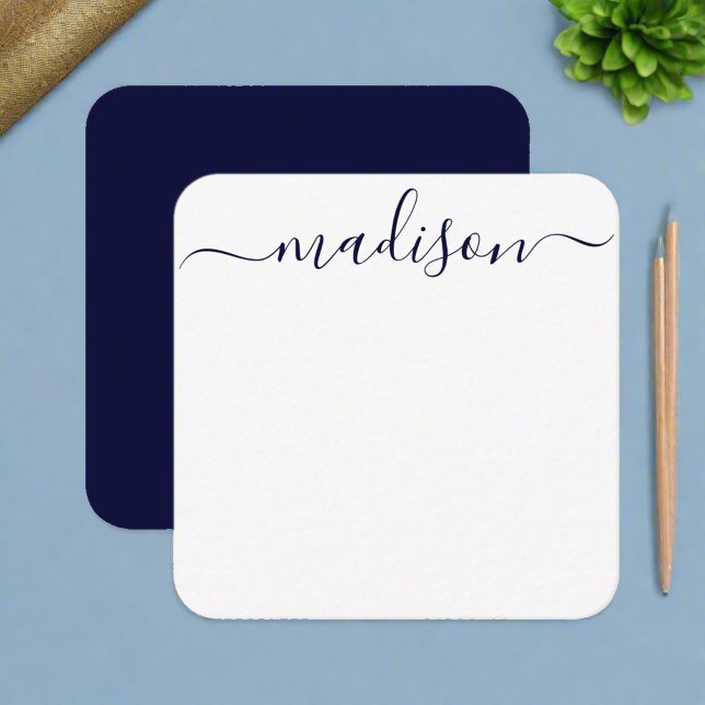Custom Trendy Blue & White Typografy Name Script Mitteilungskarte (Von Creator hochgeladen)
