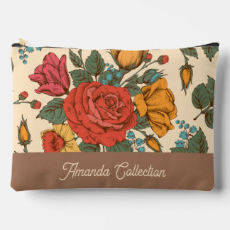 Custom trendy classic botanical pattern Brown Zubehörtasche