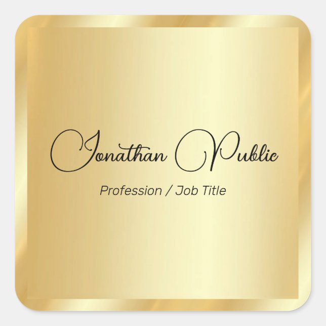 Custom Trendy Gold Glam Calligraphy Script Name Quadratischer Aufkleber (Vorderseite)
