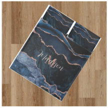 Custom Trendy Navy Blue Agate Rose Gold Glitzer