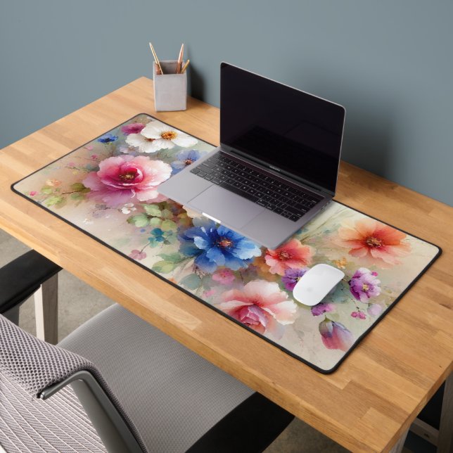 Custom Trendy Stylish Aquarell Flowers Template Schreibtischunterlage (Büro 2)