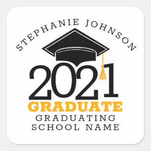 Custom Trendy Typografy Class of 2021 Graduate Quadratischer Aufkleber
