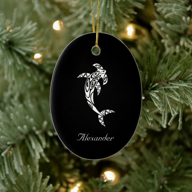 Custom Tribal Hammerhead Shark Illustration Keramik Ornament (Baum)