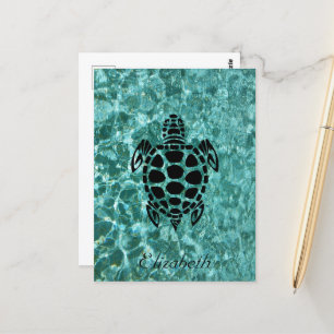 Custom Tribal Sea Turtle Aqua Blue Postkarte