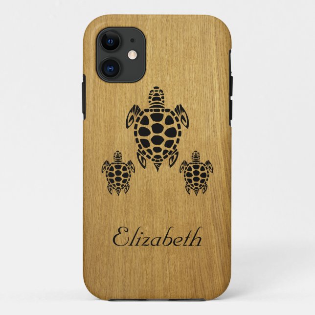 Custom Tribal Sea Turtle Imitats Wood Case-Mate iPhone Hülle (Rückseite)