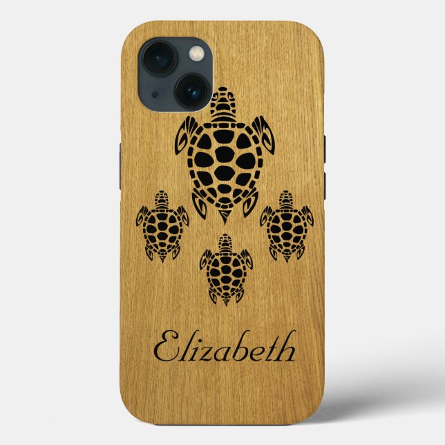 Custom Tribal Sea Turtle Imitats Wood Case-Mate iPhone Hülle (Rückseite)