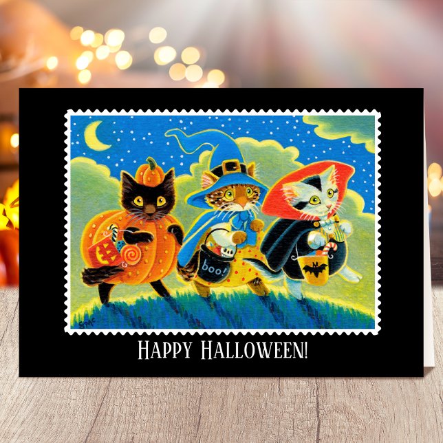 Custom Trick oder Treat Halloween Cat Hexe Karte (Von Creator hochgeladen)