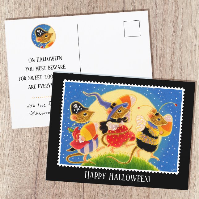 Custom Trick oder Treff Halloween Niedlich Mäuse Postkarte (Von Creator hochgeladen)