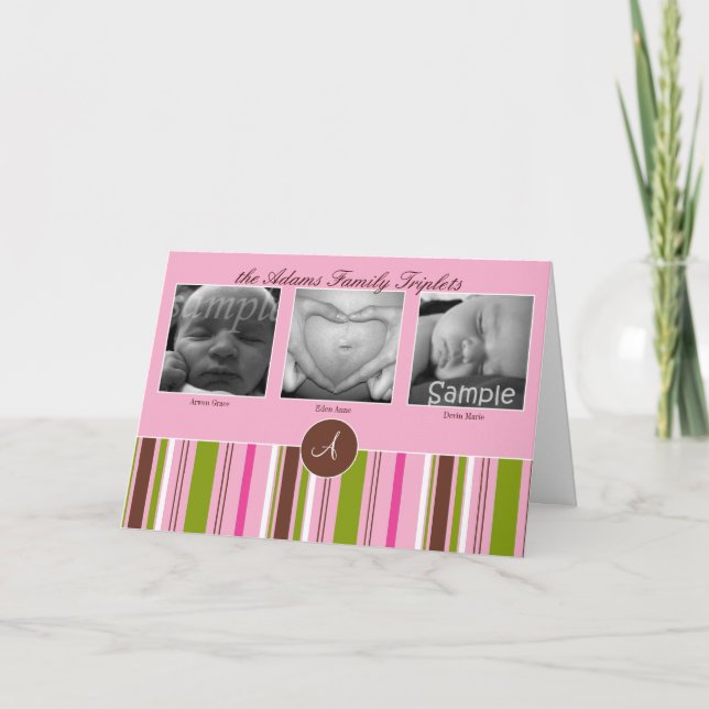 Custom Triplet Birth Announcement - Pink Ankündigung (Vorderseite)