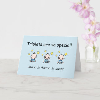 Custom Triplets Gratulations Card, Triplet Boys Karte