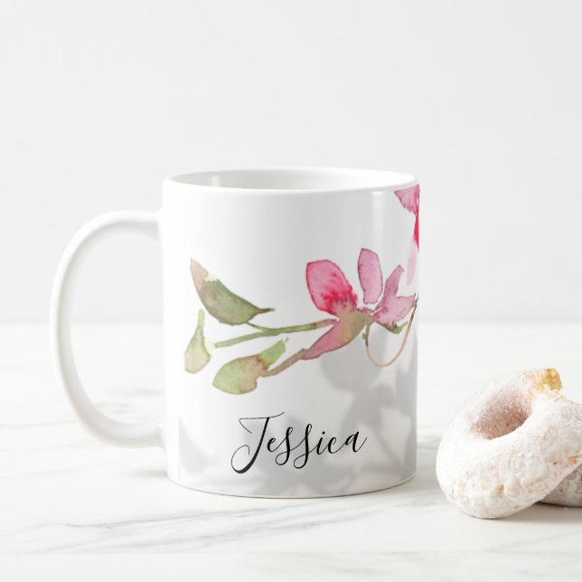Custom Tropenrosa Orchid Floral Shadow  Kaffeetasse (Mit Donut)