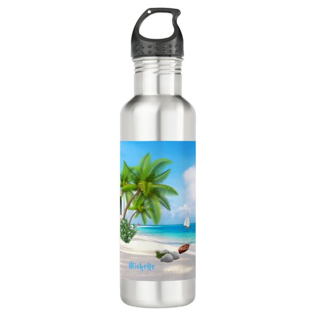 Custom Tropical Beach Edelstahlflasche (Vorderseite)