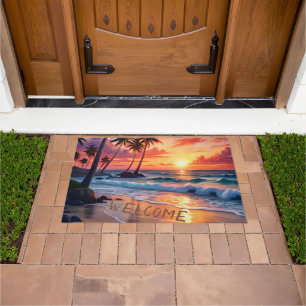 Custom Tropical Beach Sunset   Küstenkunst Fußmatte