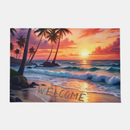 Custom Tropical Beach Sunset | Küstenkunst Fußmatte