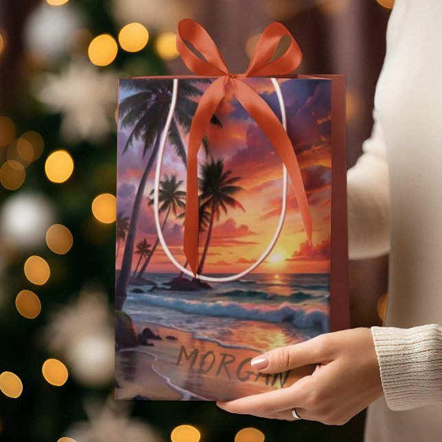Custom Tropical Beach Sunset | Küstenkunst Mittlere Geschenktüte (Von Creator hochgeladen)