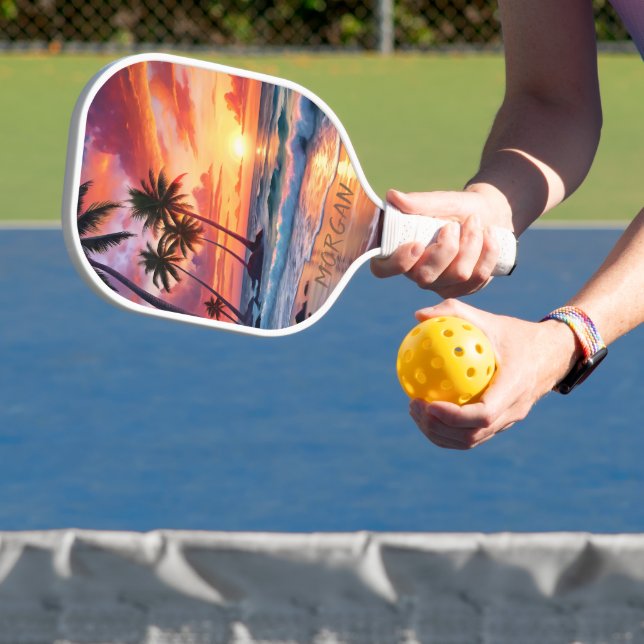 Custom Tropical Beach Sunset | Küstenkunst Pickleball Schläger (InSitu)