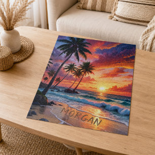 Custom Tropical Beach Sunset Küstenkunst Puzzle