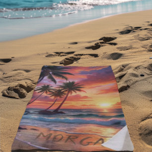 Custom Tropical Beach Sunset   Küstenkunst Strandtuch