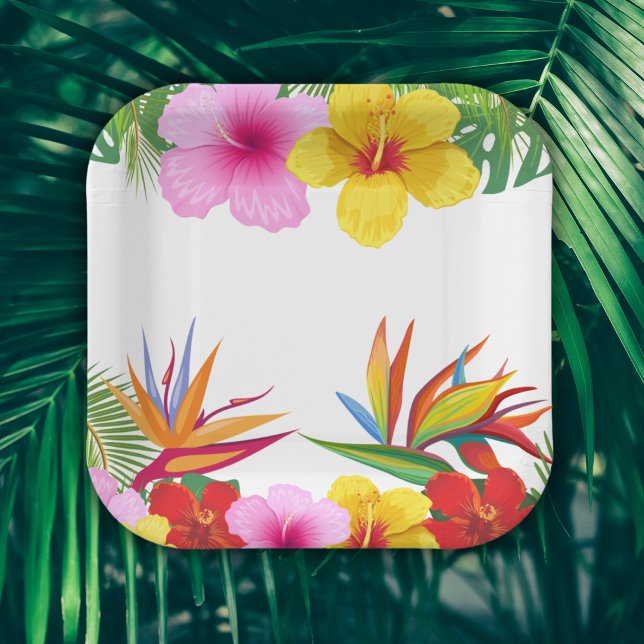 Custom Tropical Blume Hibisken Party Pappteller (Von Creator hochgeladen)