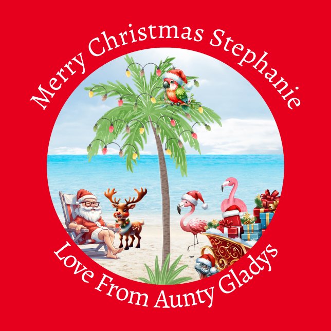 Custom Tropical Christmas im Juli Party über Rot Geschenkpapier (Von Creator hochgeladen)