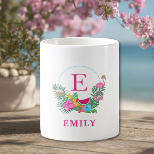 Custom Tropical Flamingo Floral Monogram Kaffeetasse
