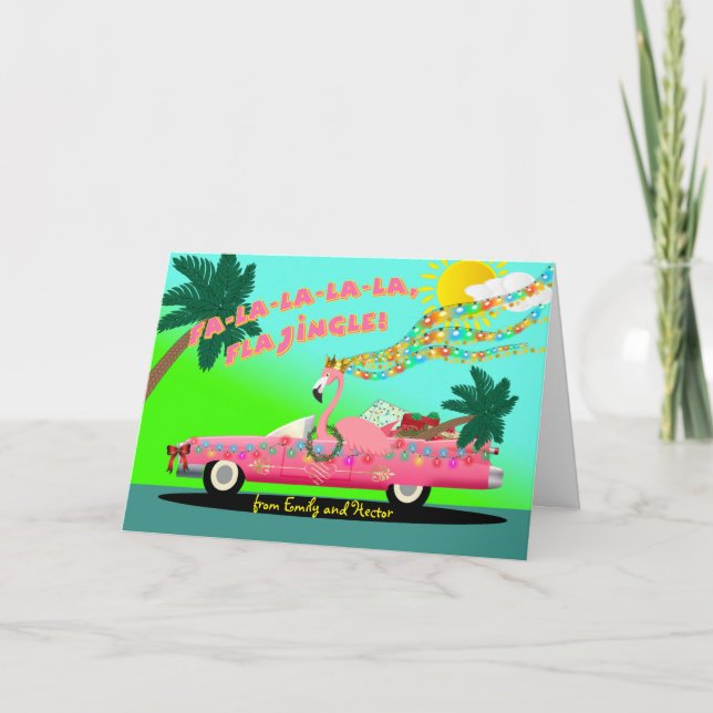 Custom Tropical Flamingo Weihnachten mit rosa Auto Karte (Vorderseite)