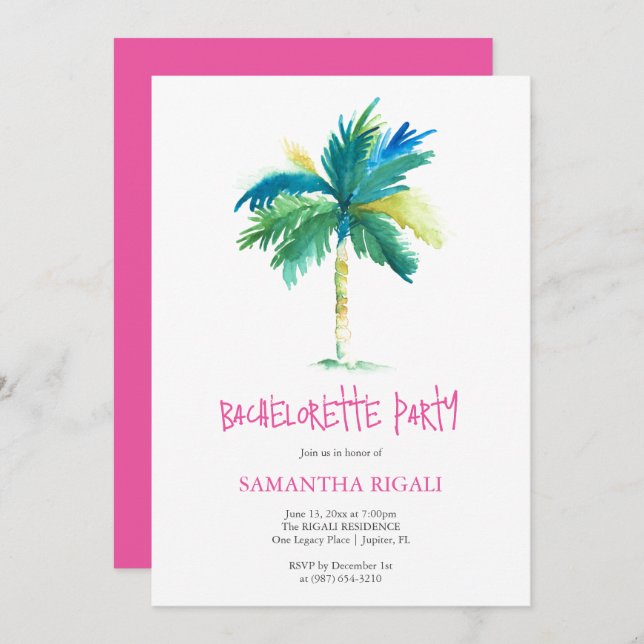 Custom Tropical Invitations Junggeselinnen-Abschie Einladung (Vorne/Hinten)