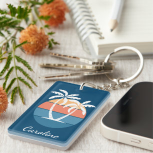 Custom Tropical Island Beach Ocean Sunset Art Schlüsselanhänger