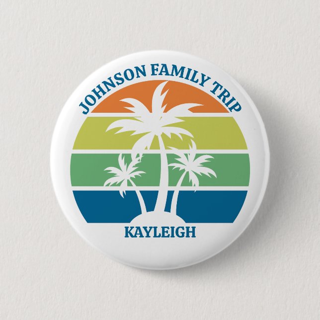 Custom Tropical Island Palm Trees Wiedersehen Name Button (Vorderseite)