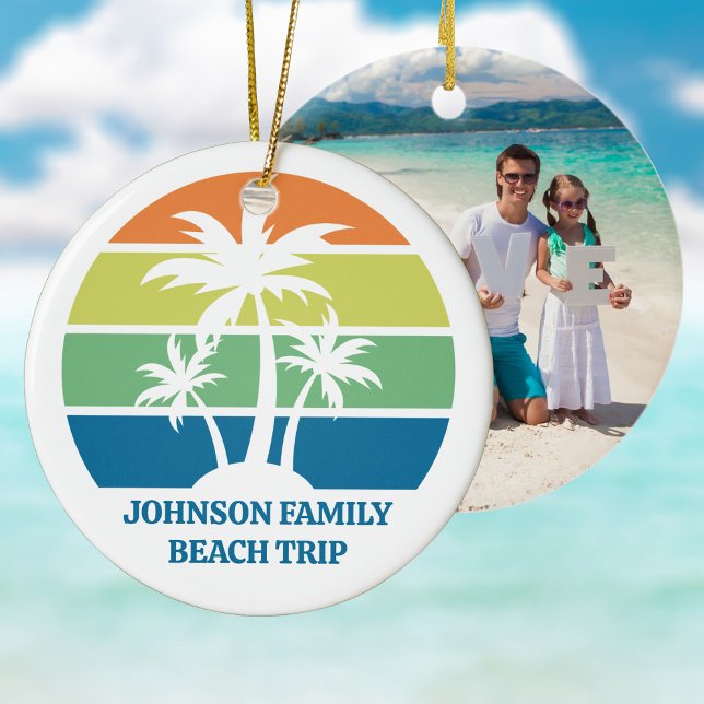 Custom Tropical Island Trip mit Foto auf der Rücks Keramik Ornament (Von Creator hochgeladen)