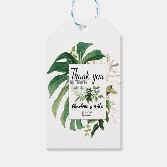 Custom Tropical Monstera Leaf Hochzeit Vielen Dank Geschenkanhänger (Vorderseite)