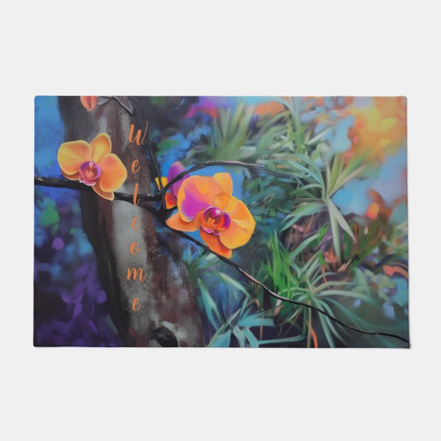 Custom Tropical Orchid Welcome Mat Fußmatte (Vorderseite)