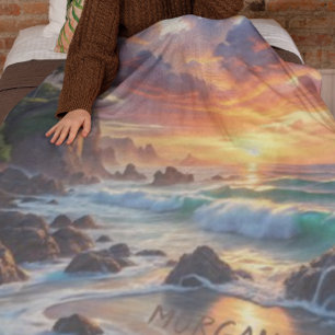Custom Tropical Sunset Cliffs - Lebhafte Küste Fleecedecke