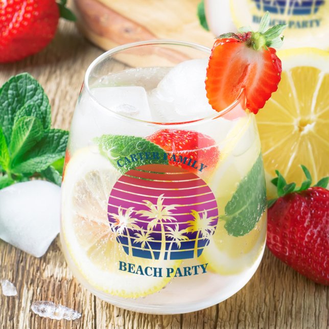 Custom Tropical Sunset Palm Tree Beach House Weinglas Ohne Stiel (Von Creator hochgeladen)