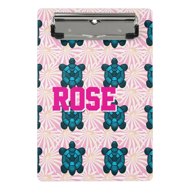 Custom Tropical Turtle Floral Pattern Seamless  Mini Klemmbrett (Vorderseite)