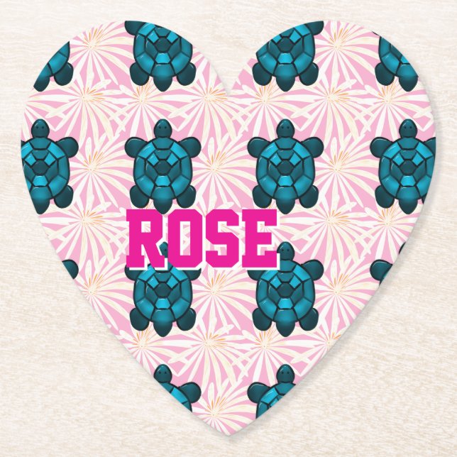 Custom Tropical Turtle Floral Pattern Seamless  Untersetzer (Vorderseite)