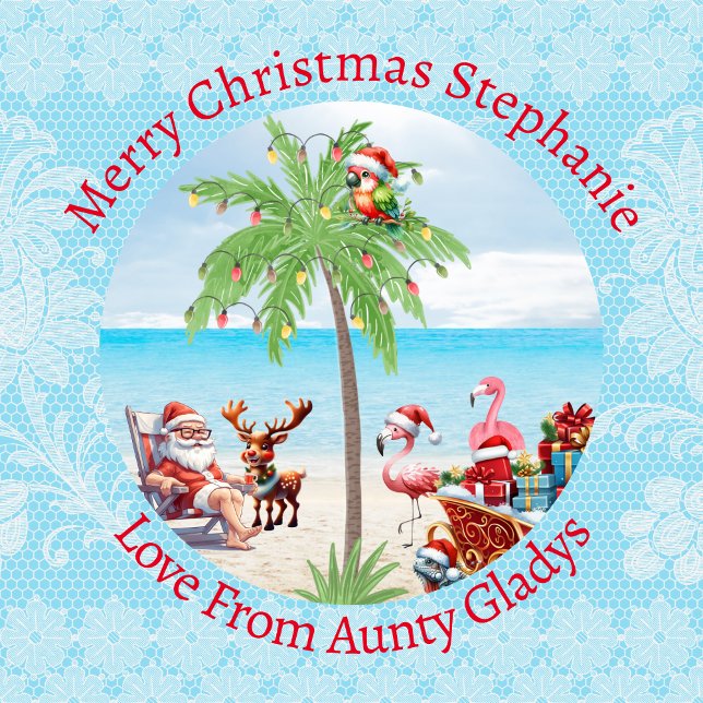 Custom Tropical Weihnachten im Juli Party Lace Blu Geschenkpapier (Von Creator hochgeladen)