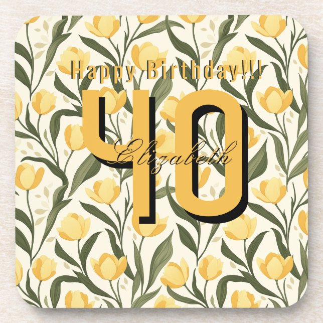 Custom Tulip Flower 70Th Birthday Getränkeuntersetzer (Vorderseite)