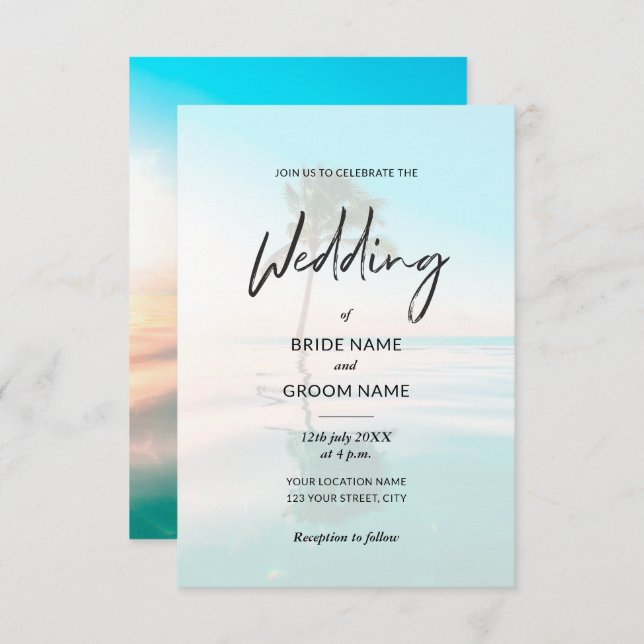 Custom Turquoise Beach Foto Hochzeitseinladung Einladung (Vorne/Hinten)