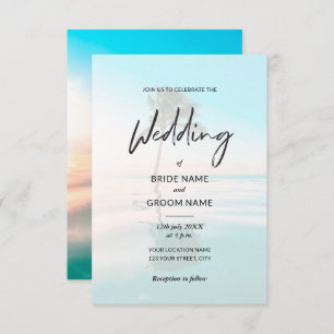 Custom Turquoise Beach Foto Hochzeitseinladung Einladung